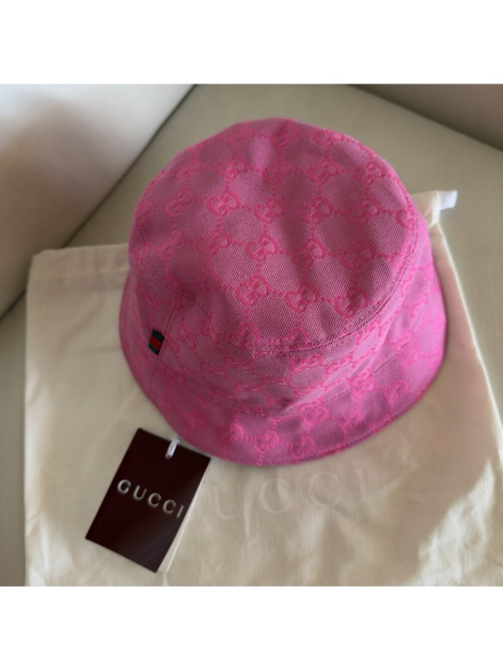 NWT GUCCI Fedora Reversible Orange Canvas-jacquard Bucket Hat Sz S Pink - Picture 3 of 11
